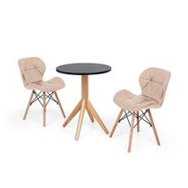 Conjunto Mesa de Jantar Maitê 60cm Preta com 2 Cadeiras Eames Eiffel Slim - Nude