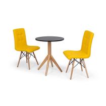 Conjunto Mesa de Jantar Maitê 60cm Preta com 2 Cadeiras Eiffel Gomos - Amarela