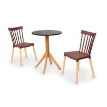 Conjunto Mesa de Jantar Maitê 60cm Preta com 2 Cadeiras Windsor - Marrom