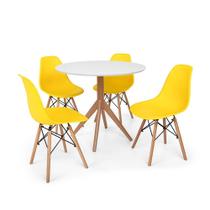 Conjunto Mesa de Jantar Maitê 80cm Branca com 4 Cadeiras Charles Eames - Amarela