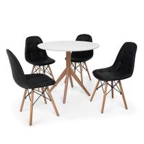 Conjunto Mesa de Jantar Maitê 80cm Branca com 4 Cadeiras Charles Eames Botonê - Preta