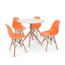 Conjunto Mesa de Jantar Maitê 80cm Branca com 4 Cadeiras Charles Eames - Laranja