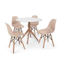 Conjunto Mesa de Jantar Maitê 80cm Branca com 4 Cadeiras Charles Eames - Nude