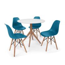 Conjunto Mesa de Jantar Maitê 80cm Branca com 4 Cadeiras Charles Eames - Turquesa