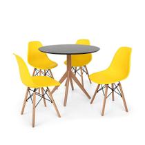 Conjunto Mesa de Jantar Maitê 80cm Preta com 4 Cadeiras Charles Eames - Amarela
