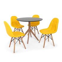 Conjunto Mesa de Jantar Maitê 80cm Preta com 4 Cadeiras Charles Eames Botonê - Amarela