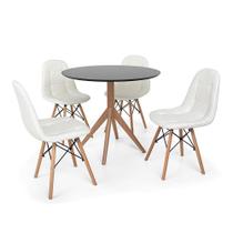 Conjunto Mesa de Jantar Maitê 80cm Preta com 4 Cadeiras Charles Eames Botonê - Branca