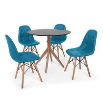 Conjunto Mesa de Jantar Maitê 80cm Preta com 4 Cadeiras Charles Eames Botonê - Turquesa