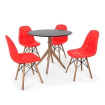 Conjunto Mesa de Jantar Maitê 80cm Preta com 4 Cadeiras Charles Eames Botonê - Vermelha