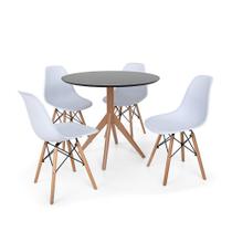 Conjunto Mesa de Jantar Maitê 80cm Preta com 4 Cadeiras Charles Eames - Branca