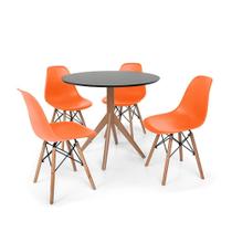 Conjunto Mesa de Jantar Maitê 80cm Preta com 4 Cadeiras Charles Eames - Laranja