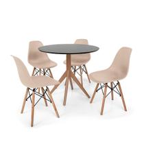 Conjunto Mesa de Jantar Maitê 80cm Preta com 4 Cadeiras Charles Eames - Nude