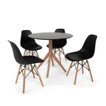Conjunto Mesa de Jantar Maitê 80cm Preta com 4 Cadeiras Charles Eames - Preta