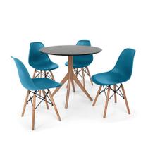 Conjunto Mesa de Jantar Maitê 80cm Preta com 4 Cadeiras Charles Eames - Turquesa