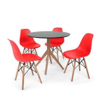 Conjunto Mesa de Jantar Maitê 80cm Preta com 4 Cadeiras Charles Eames - Vermelha