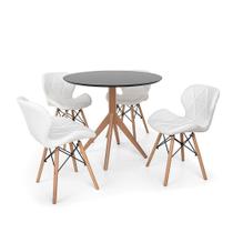 Conjunto Mesa de Jantar Maitê 80cm Preta com 4 Cadeiras Eames Eiffel Slim - Branca Conjunto Mesa de Jantar Maitê 80cm Preta com 4 Cadeiras Eames Eiffel Slim - Branca