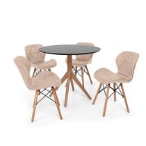Conjunto Mesa de Jantar Maitê 80cm Preta com 4 Cadeiras Eames Eiffel Slim - Nude