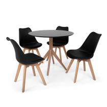 Conjunto Mesa de Jantar Maitê 80cm Preta com 4 Cadeiras Eames Wood Leda - Preta
