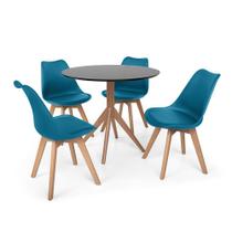 Conjunto Mesa de Jantar Maitê 80cm Preta com 4 Cadeiras Eames Wood Leda - Turquesa