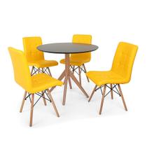 Conjunto Mesa de Jantar Maitê 80cm Preta com 4 Cadeiras Eiffel Gomos - Amarela