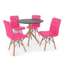 Conjunto Mesa de Jantar Maitê 80cm Preta com 4 Cadeiras Eiffel Gomos - Rosa