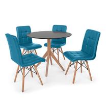 Conjunto Mesa de Jantar Maitê 80cm Preta com 4 Cadeiras Eiffel Gomos - Turquesa
