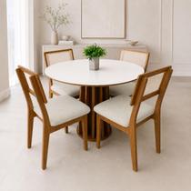 Conjunto Mesa de Jantar MDF 1,15m + 4 Cadeiras em Tela