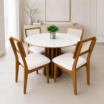 Conjunto Mesa de Jantar MDF 1,15m + 4 Cadeiras em Tela