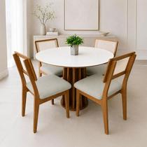 Conjunto Mesa de Jantar MDF 1,15m + 4 Cadeiras em Tela
