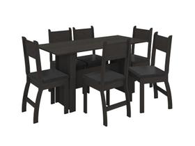 Conjunto Mesa de Jantar Milano 1,55m com 6 Cadeiras Amendoa/Preto - Poliman - Poliman Móveis