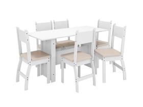 Conjunto Mesa de Jantar Milano 1,55m com 6 Cadeiras Branco/Savana - Poliman - Poliman Móveis