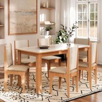 Conjunto Mesa De Jantar Moderno Sara Com 6 Cadeiras Estofadas Mel Off Conjunto Mesa De Jantar Moderno Sara Com 6 Cadeiras Estofadas Mel Off