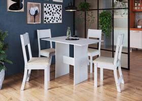 Conjunto Mesa de Jantar Moscou com 4 cadeiras Branco/Linho Spazio Móveis