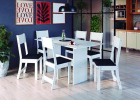 Conjunto Mesa de Jantar Moscou com 6 cadeiras Branco/Tecido Preto Spazio Móveis