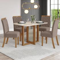 Conjunto Mesa de Jantar Natalí com Vidro e 4 Cadeiras Bella Henn - Nature/Marrom Amêndoa