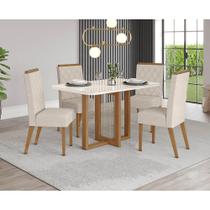 Conjunto Mesa de Jantar Natalí com Vidro e 4 Cadeiras Nina Henn - Nature/Off White/Linho Conjunto Mesa de Jantar Natalí com Vidro e 4 Cadeiras Nina Henn - Nature/Off White/Linho