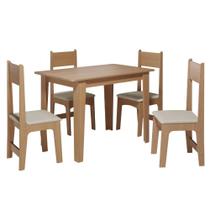 Conjunto Mesa de Jantar Nicoli com 4 Cadeiras Estofadas Delta Compacta, MDF/MDP 15mm, material sintético Mel Savana Sonetto