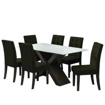 Conjunto Mesa de Jantar Off White Dubai 1,60m MDF com 6 Cadeiras Castanho / Cacau - Movale