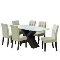 Conjunto Mesa de Jantar Off White Dubai 1,80m MDF com 6 Cadeiras Castanho / Areia - DOBUE