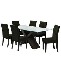 Conjunto Mesa de Jantar Off White Dubai 1,80m MDF com 6 Cadeiras Castanho / Cacau - Dobuê