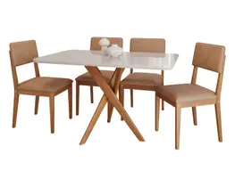 Conjunto Mesa de Jantar Olinda 130x80 Tampo Vidro 4 Cadeiras Porto Madeira Maciça Estofado material sintético