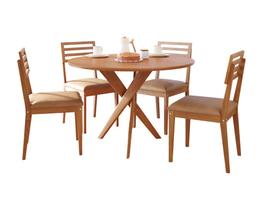 Conjunto Mesa de Jantar Olinda Redonda 109cm Tampo Laminado 4 Cadeiras Canela Madeira Estofado material sintético