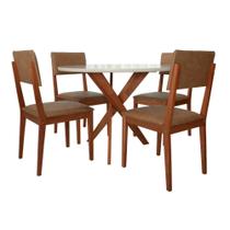 Conjunto Mesa de Jantar Olinda Redonda 109cm Vidro Off White 4 Cadeiras Porto Madeira Estofado material sintético Conjunto Mesa de Jantar Olinda Redonda 109cm Vidro Off White 4 Cadeiras Porto Madeira Estofado material sintético