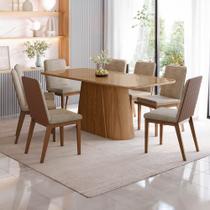 Conjunto Mesa de Jantar Olivia com Vidro e 8 Cadeiras Pietra Henn - Nature/Corano Caramelo/Creme Conjunto Mesa de Jantar Olivia com Vidro e 8 Cadeiras Pietra Henn - Nature/Corano Caramelo/Creme