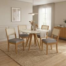Conjunto Mesa de Jantar Orgânica Duna e 4 Cadeiras Lola em Madeira Maciça com Vidro Off White/Cinza