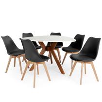 Conjunto Mesa de Jantar Orgânica Nina 120cm Branca com 6 Cadeiras Leda - Preto