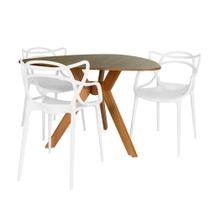 Conjunto Mesa de Jantar Orgânica Nina 120cm Natural com 3 Cadeiras Allegra - Branco