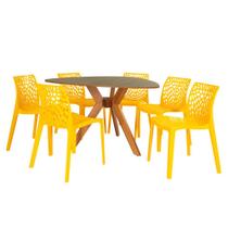 Conjunto Mesa de Jantar Orgânica Nina 120cm Natural com 6 Cadeiras Gruvyer - Amarelo