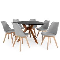 Conjunto Mesa de Jantar Orgânica Nina 120cm Preta com 6 Cadeiras Leda - Cinza