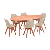 Conjunto Mesa De Jantar Oval 105cm X 190cm Natural com 6 Cadeiras Noemi Comfort Soft - Nude